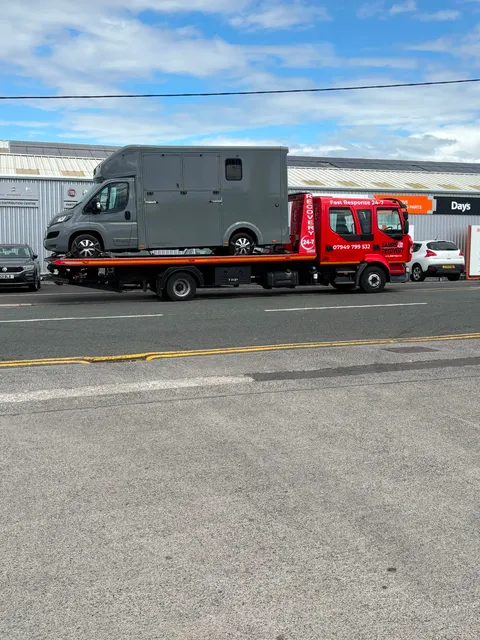 Grey box van recovered on the flatbed